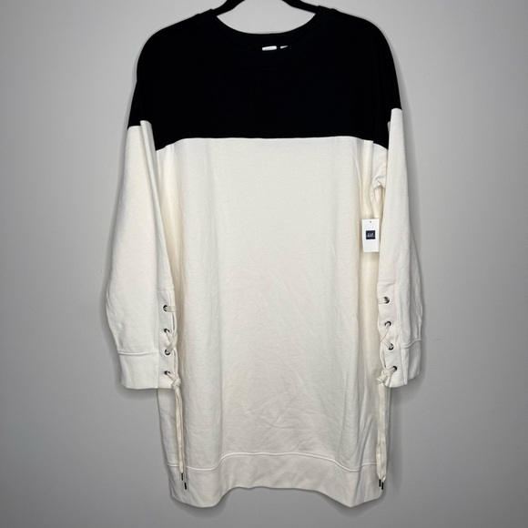 GAP Dresses & Skirts - Gap color-block long-sleeve sweatshirt dress with lace-up sleeve details